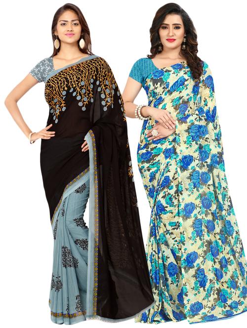 multi colored georgette combos saree with blouse - 16425449 - Very Small Image - 1