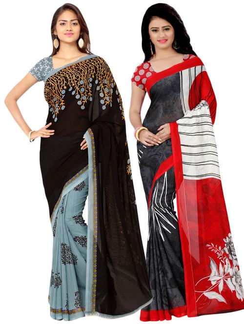 multi colored georgette combos saree - 16425466 - Very Small Image - 1