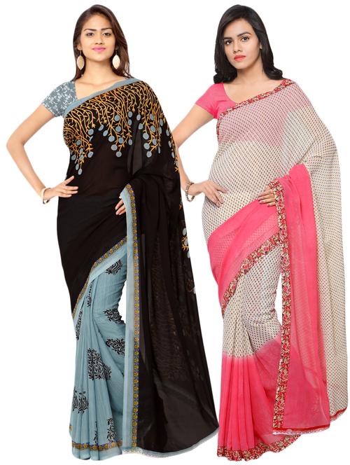 multi colored georgette combos saree - 16425471 - Very Small Image - 1