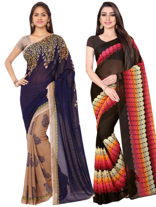 multi colored georgette combos saree - 16425488 - Very Small Image - 1