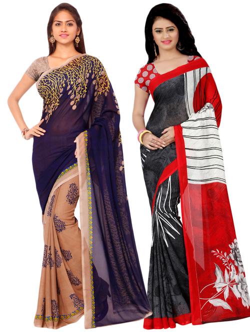 multi colored georgette combos saree - 16425503 - Very Small Image - 1