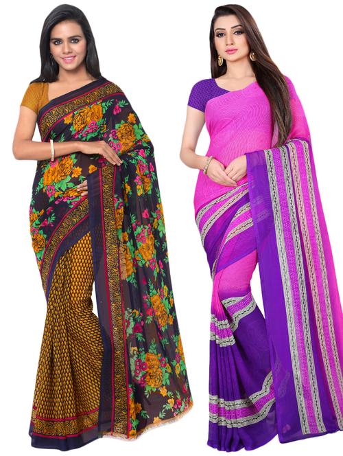 multi colored georgette combos saree with blouse - 16425510 - Very Small Image - 1