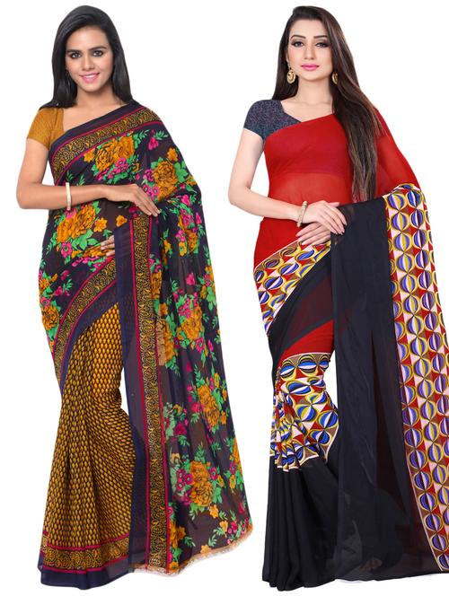 multi colored georgette combos saree - 16425512 - Very Small Image - 1