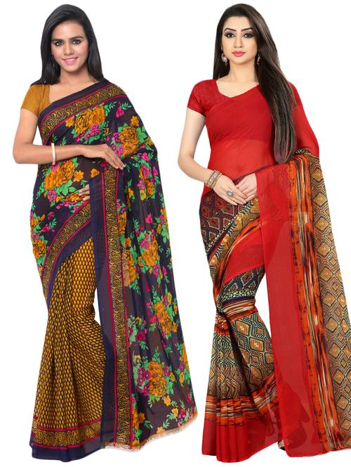 multi colored georgette combos saree - 16425517 - Very Small Image - 1