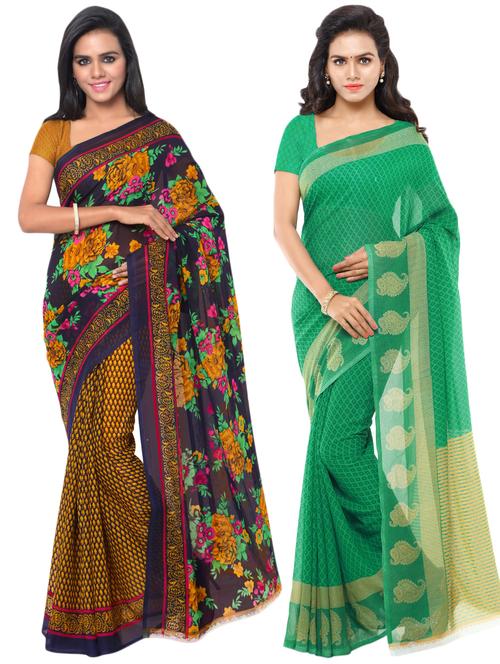 multi colored georgette combos saree with blouse - 16425542 - Very Small Image - 1