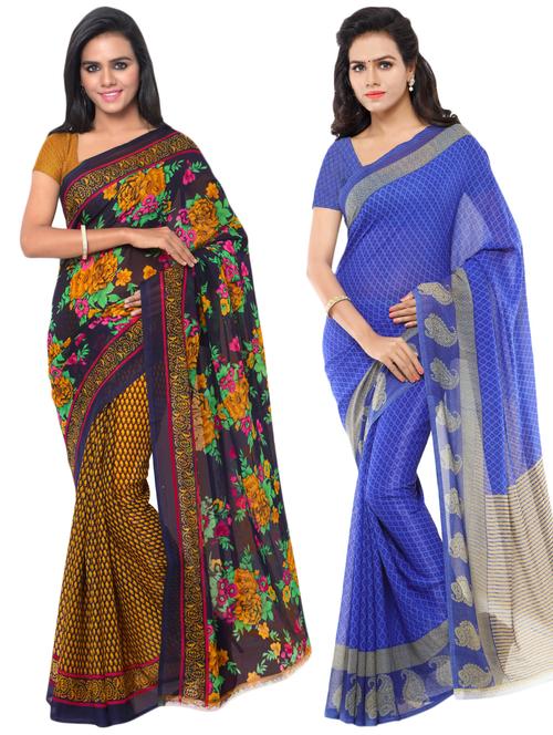 multi colored georgette combos saree with blouse - 16425545 - Very Small Image - 1