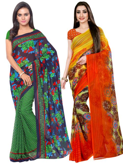 multi colored georgette combos saree - 16425562 - Very Small Image - 1