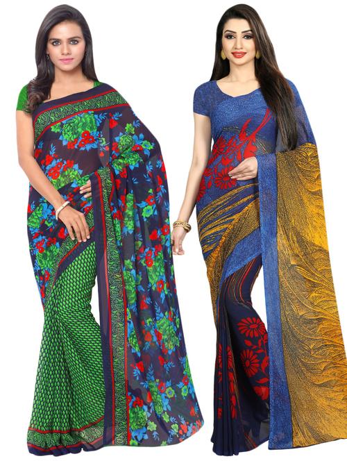 multi colored georgette combos saree - 16425568 - Very Small Image - 1