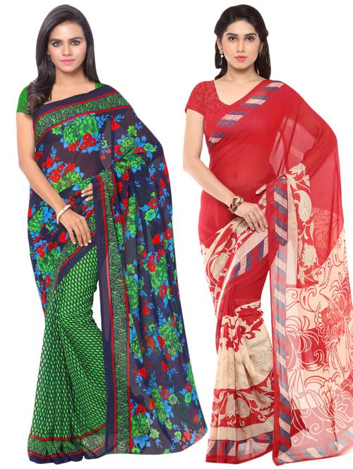set of 2 multicolor printed saree combo - 16425610 - Very Small Image - 1