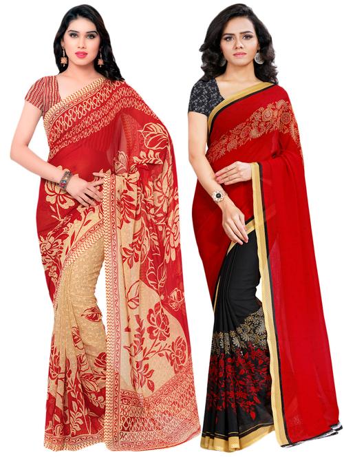 set of 2 multicolor printed saree combo - 16425676 - Very Small Image - 1