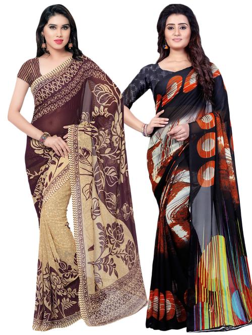 set of 2 multicolor printed saree combo with blouse - 16425704 - Very Small Image - 1