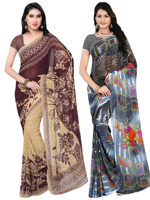 set of 2 multicolor printed saree combo - 16425712 - Very Small Image - 1
