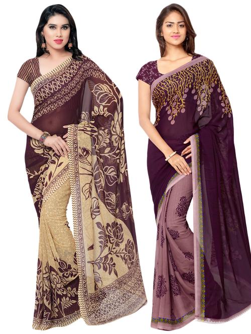 set of 2 multicolor printed saree combo with blouse - 16425727 - Very Small Image - 1