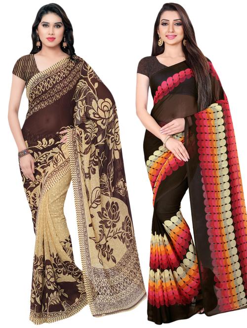 set of 2 multicolor printed saree combo with blouse - 16425732 - Very Small Image - 1