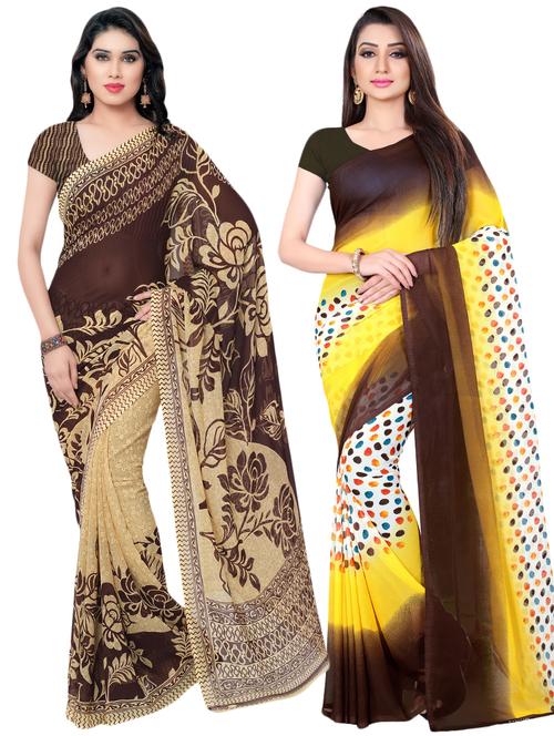 set of 2 multicolor printed saree combo with blouse - 16425734 - Very Small Image - 1