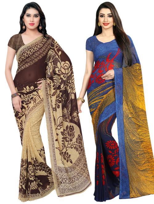 multi colored georgette combos saree with blouse - 16425736 - Very Small Image - 1