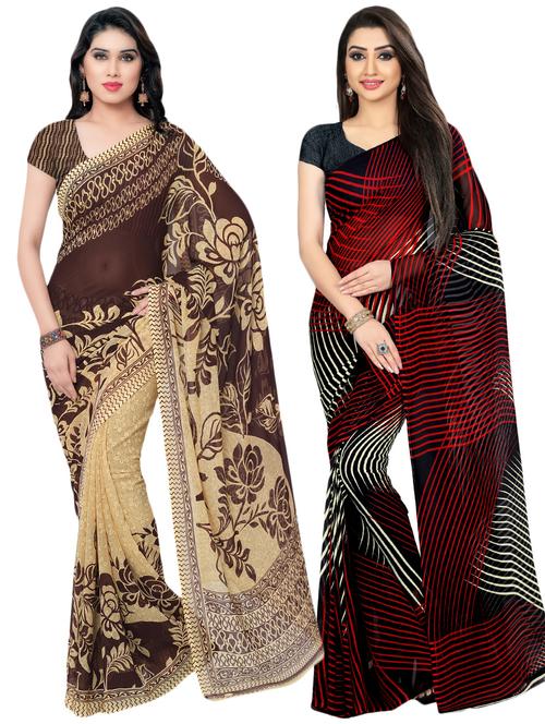 multi colored georgette combos saree - 16425739 - Very Small Image - 1