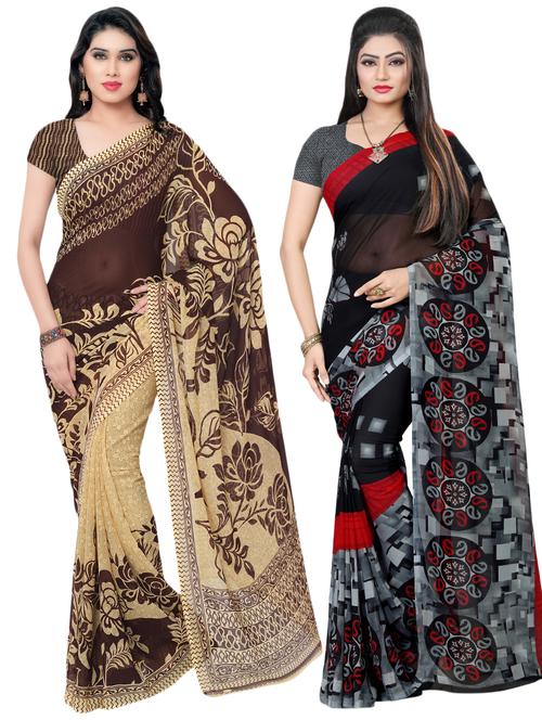 multi colored georgette combos saree - 16425741 - Very Small Image - 1