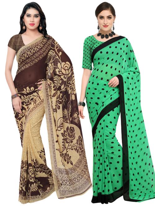 multi colored georgette combos saree with blouse - 16425743 - Very Small Image - 1