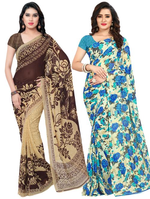 multi colored georgette combos saree with blouse - 16425745 - Very Small Image - 1