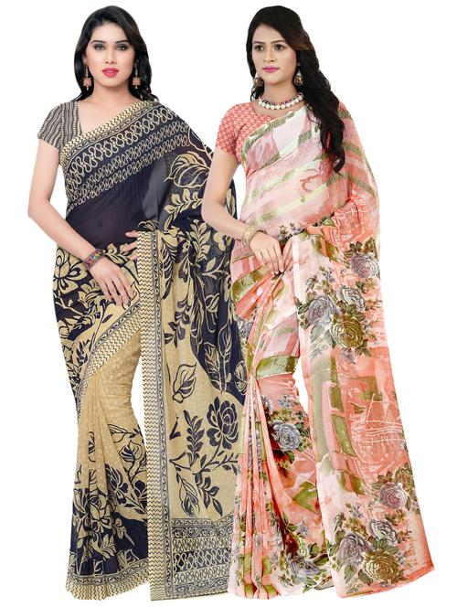 set of 2 multicolor printed saree combo - 16425789 - Very Small Image - 1