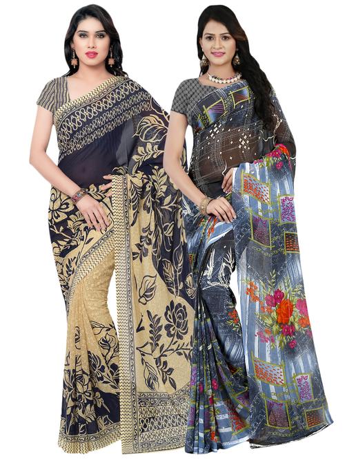 set of 2 multicolor printed saree combo - 16425790 - Very Small Image - 1