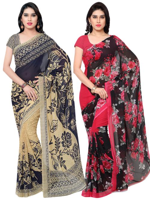 set of 2 multicolor printed saree combo - 16425801 - Very Small Image - 1