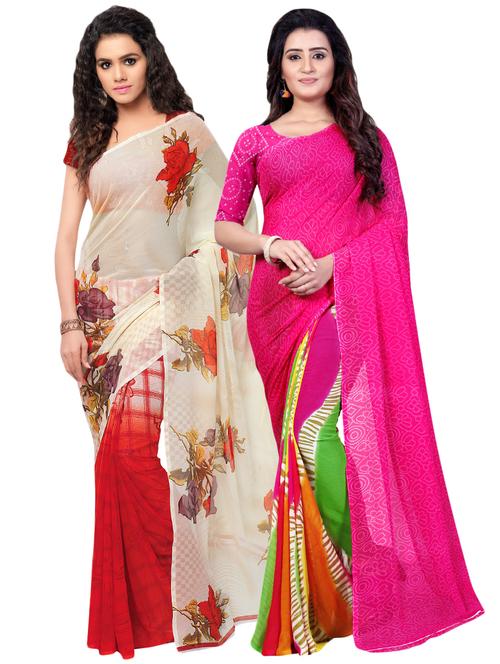 set of 2 multicolor printed saree combo - 16425860 - Very Small Image - 1