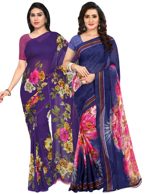 multi colored georgette combos saree - 16425900 - Very Small Image - 1