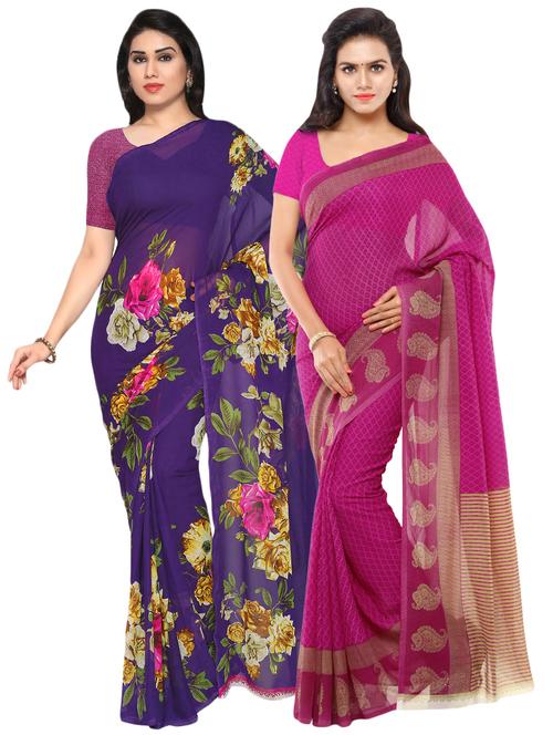 set of 2 multicolor printed saree combo - 16425916 - Very Small Image - 1
