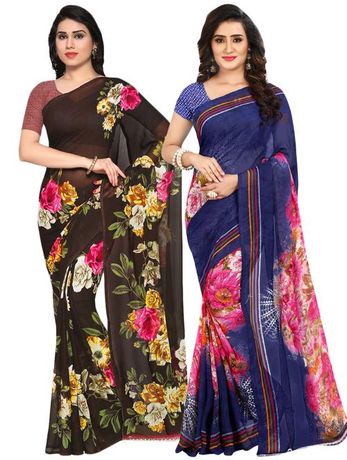 set of 2 multicolor printed saree combo - 16425948 - Very Small Image - 1