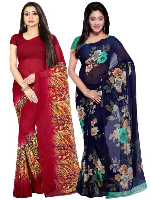 set of 2 multicolor printed saree combo - 16425989 - Very Small Image - 1