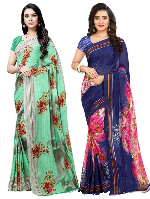 set of 2 multicolor printed saree combo - 16426032 - Very Small Image - 1