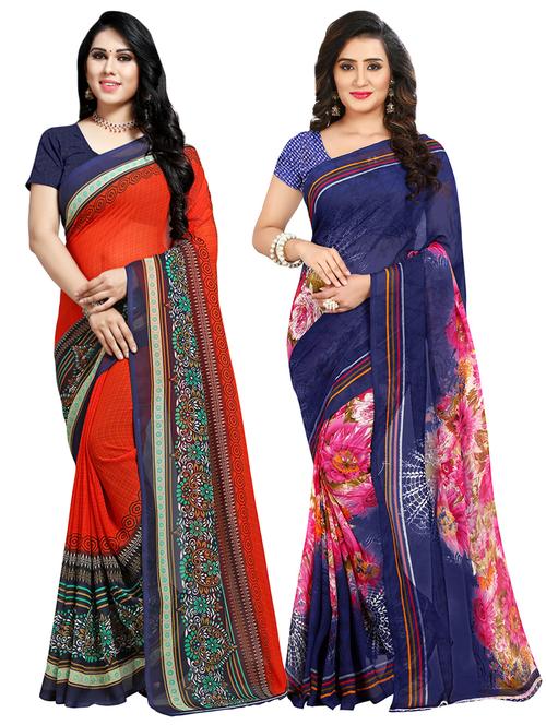set of 2 multicolor printed saree combo - 16426044 - Very Small Image - 1