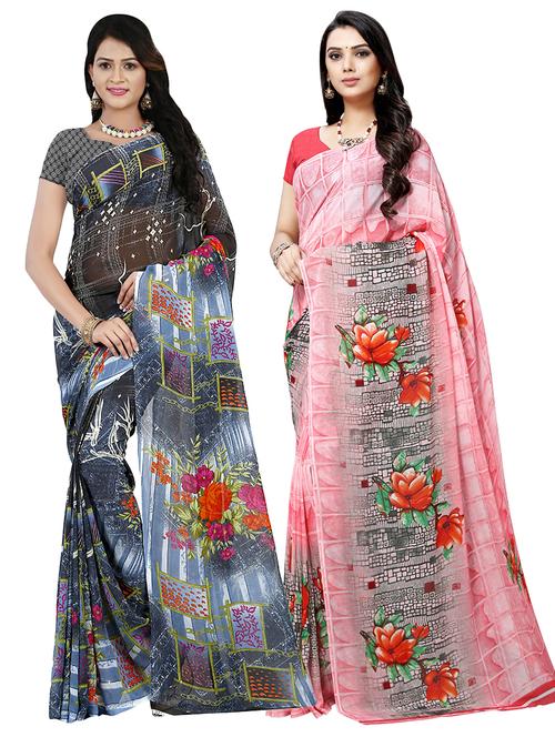 set of 2 multicolor printed saree combo - 16426065 - Very Small Image - 1