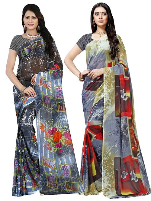 set of 2 multicolor printed saree combo - 16426072 - Very Small Image - 1
