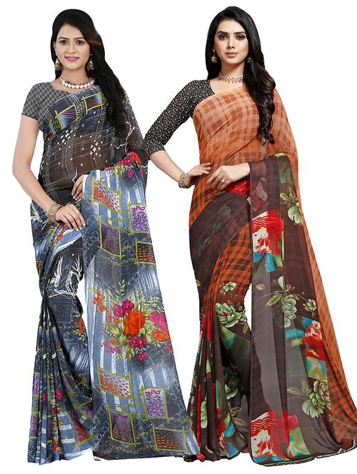 set of 2 multicolor printed saree combo - 16426075 - Very Small Image - 1