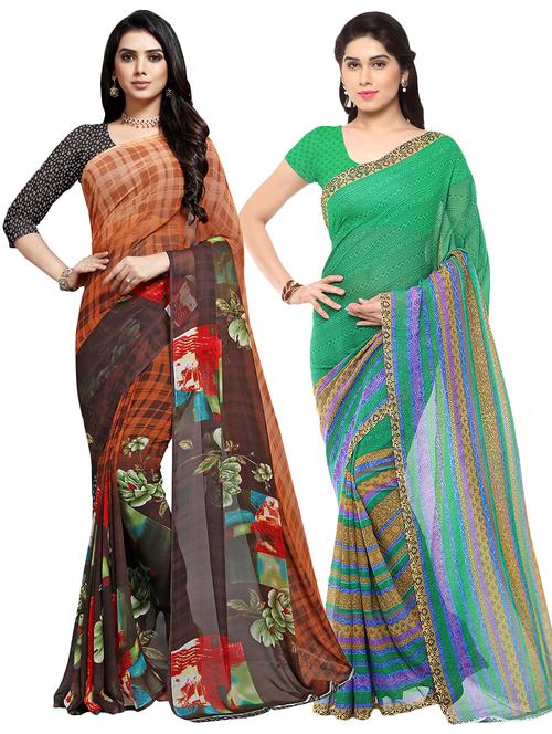 set of 2 multicolor printed saree combo - 16426092 - Very Small Image - 1