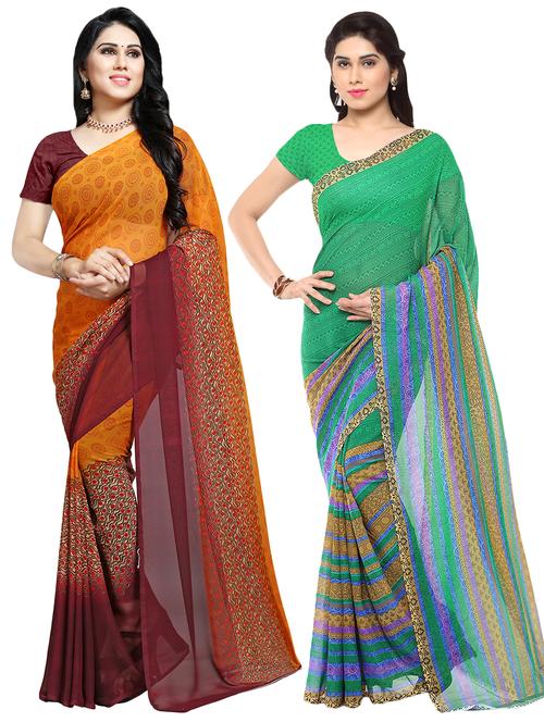 set of 2 multicolor printed saree combo - 16426097 - Very Small Image - 1