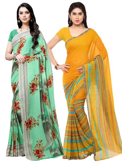 set of 2 multicolor printed saree combo - 16426117 - Very Small Image - 1