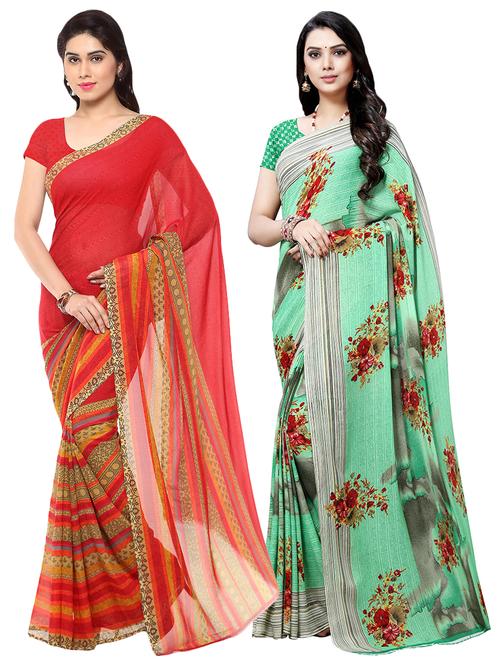set of 2 multicolor printed saree combo - 16426134 - Very Small Image - 1