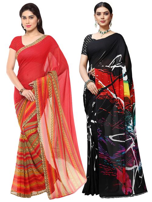 set of 2 multicolor printed saree combo - 16426137 - Very Small Image - 1
