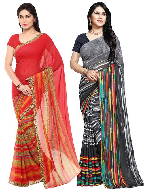set of 2 multicolor printed saree combo with blouse - 16426144 - Very Small Image - 1