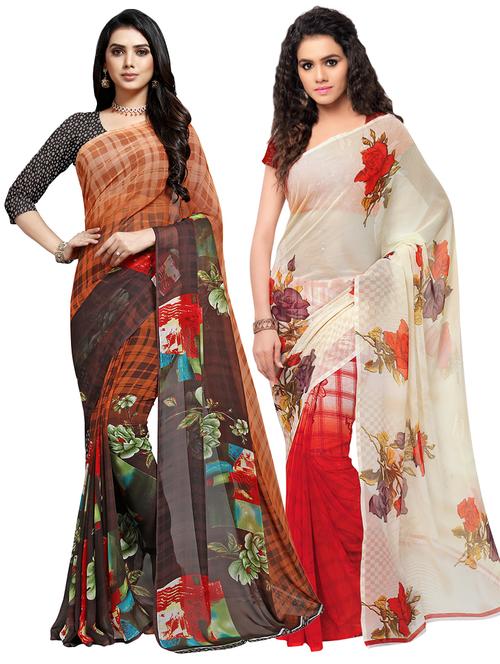 set of 2 multicolor printed saree combo - 16426160 - Very Small Image - 1