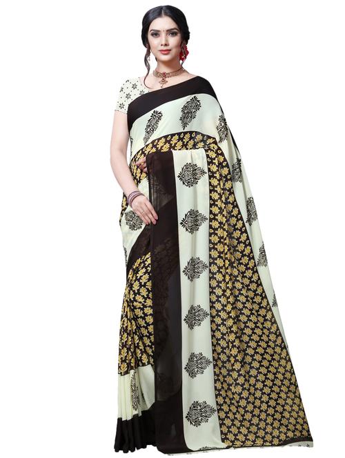 yellow georgette printed saree - 16426187 - Very Small Image - 1