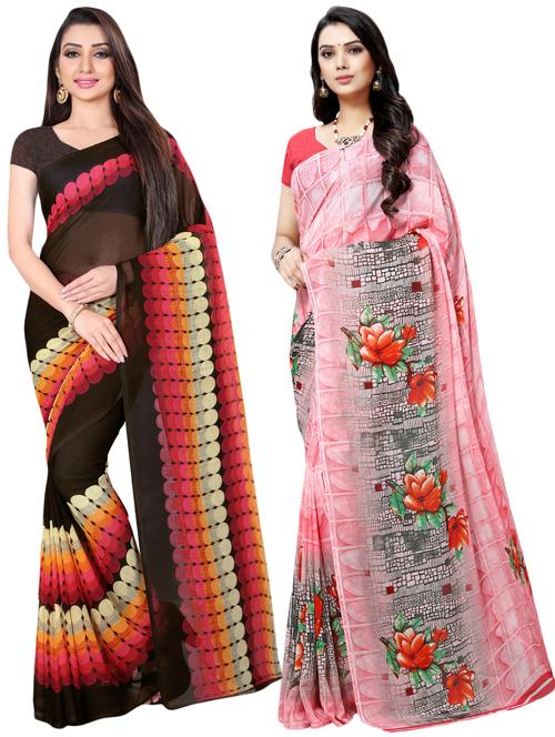 multi colored georgette combos saree with blouse - 16426192 - Very Small Image - 1
