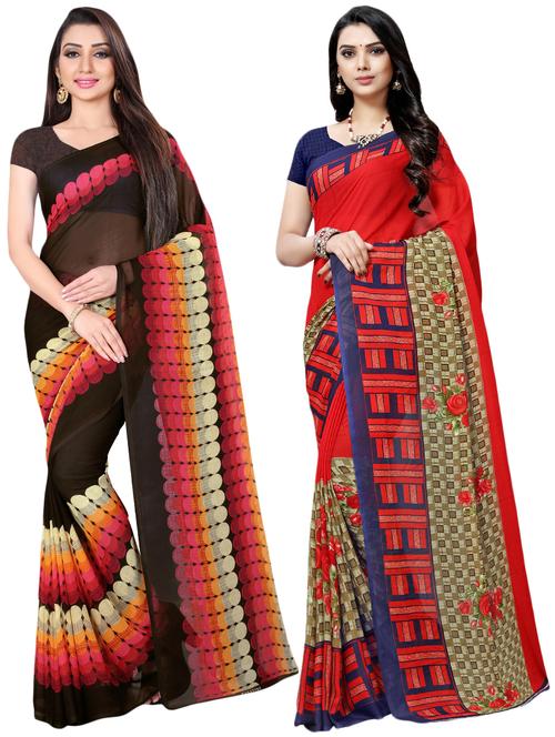 multi colored georgette combos saree with blouse - 16426194 - Very Small Image - 1