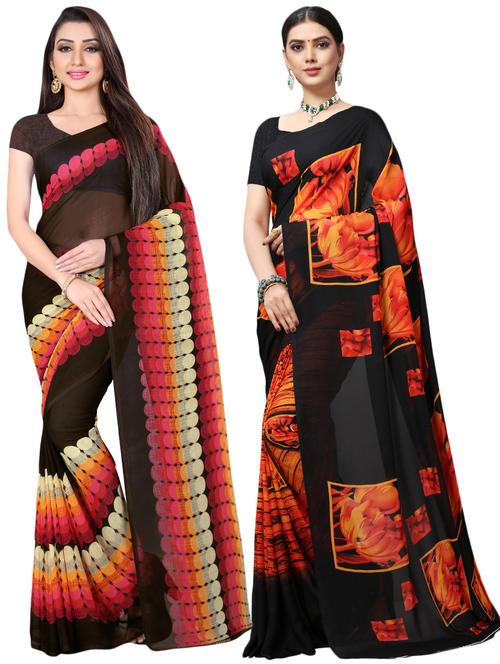 multi colored georgette combos saree with blouse - 16426195 - Very Small Image - 1