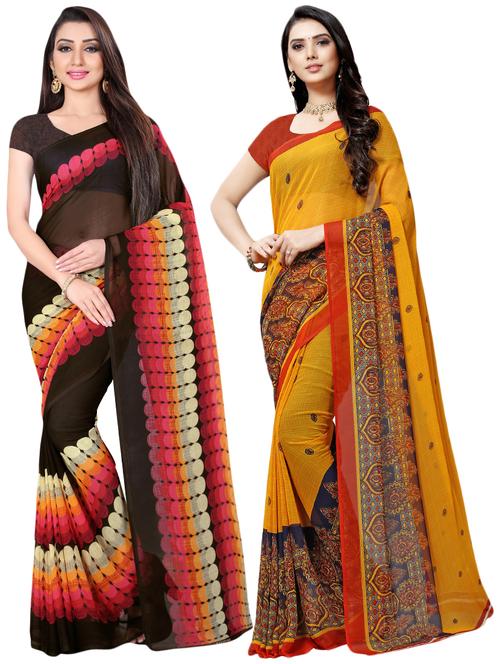 multi colored georgette combos saree with blouse - 16426200 - Very Small Image - 1