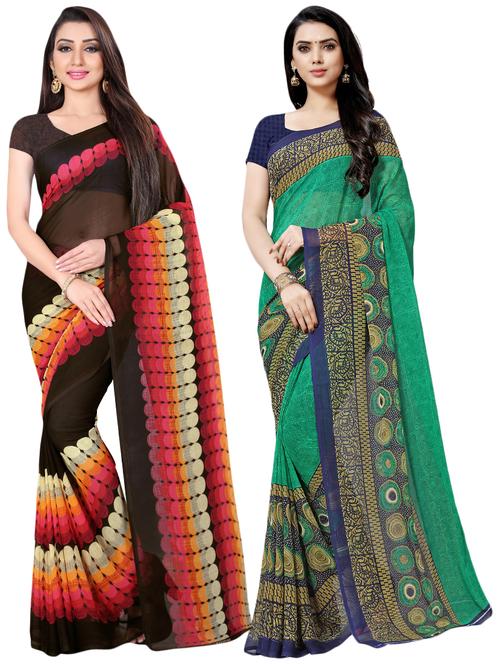multi colored georgette combos saree with blouse - 16426201 - Very Small Image - 1